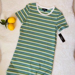LULUS GREEN STRIPED T-SHIRT DRESS SIZE EXTRA SMALL